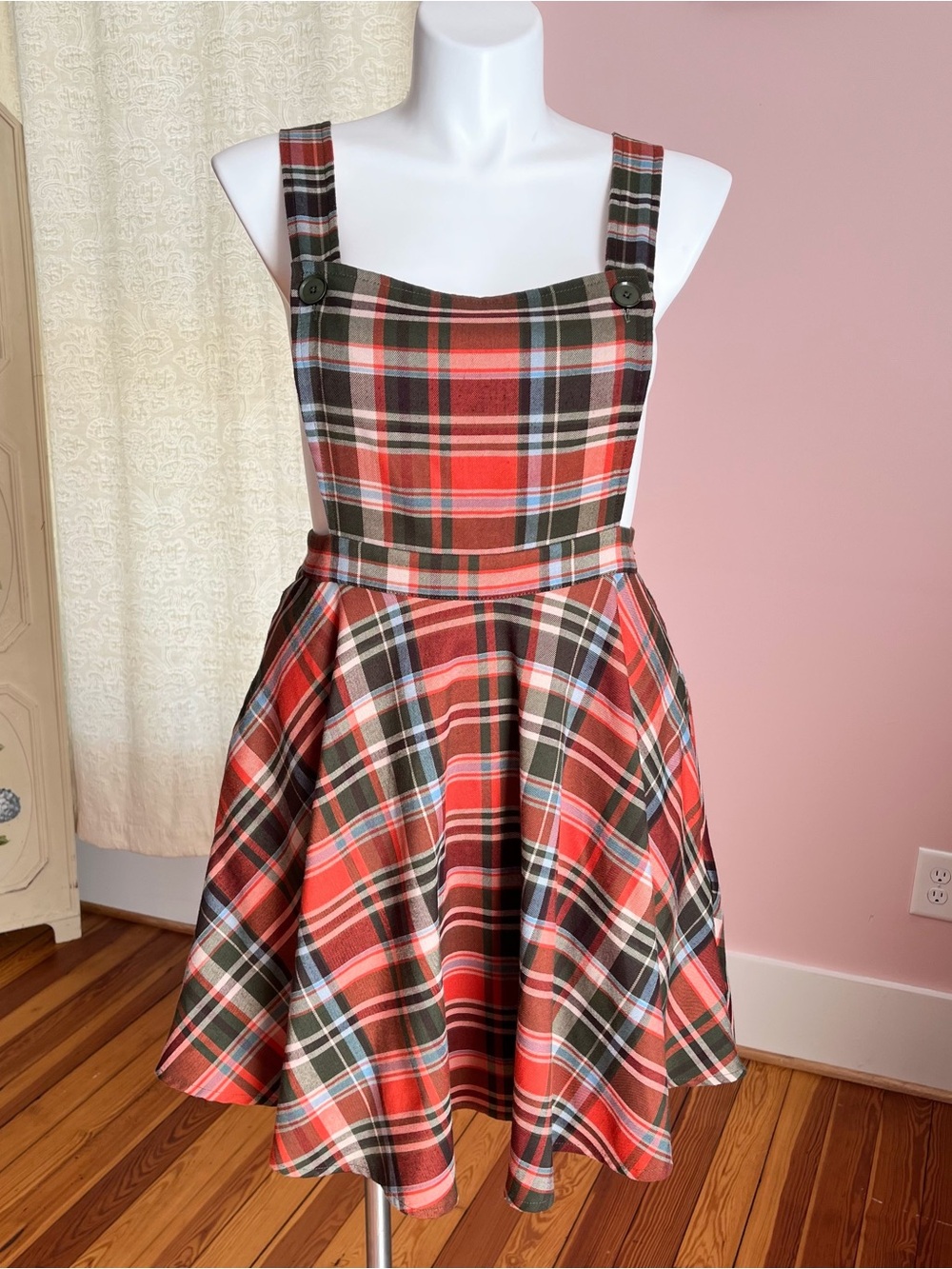 Orange and Green Plaid Jumper Skirt Hell Bunny